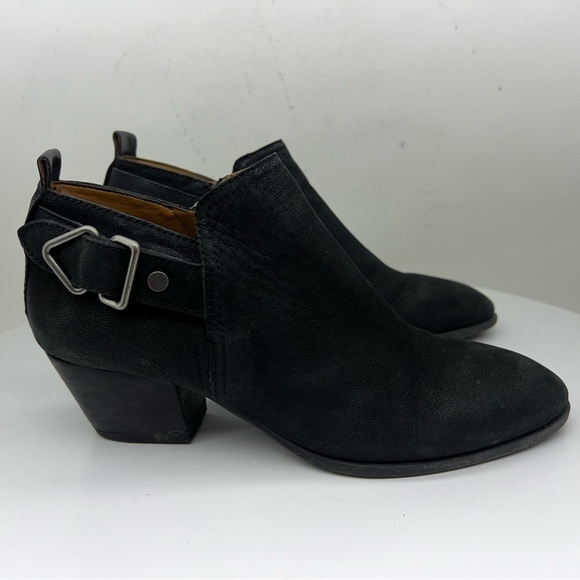 Franco Sarto Heeled Moto Boots Ankle Booties Black Leather Boho Western Fall - Picture 8 of 15